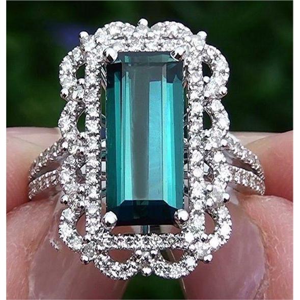 14.50 ct Turmalin und Diamanten Verlobungsring Weißgold 14K - harrychadent.ch