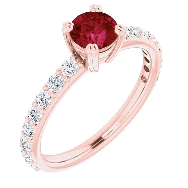 14K 2,50 Karat Roségold Diamant runder Rubinring mit vier Zinken - harrychadent.ch