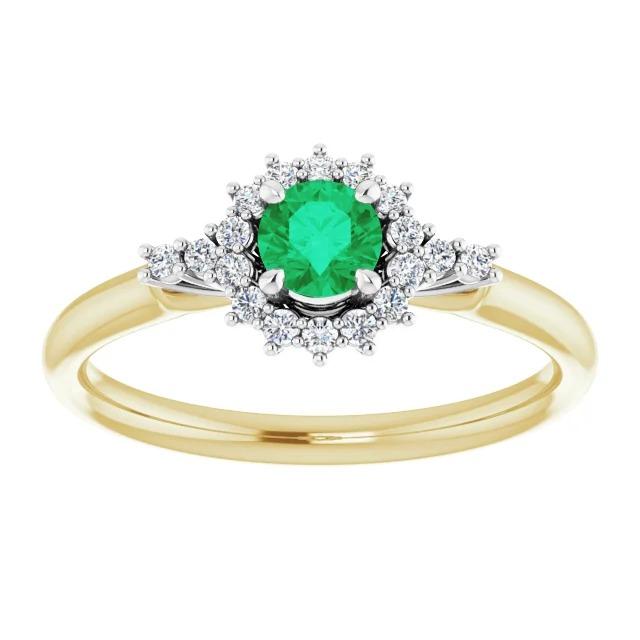 1,50 Karat Diamant runder grüner Smaragdring Two Tone Gold 14K - harrychadent.ch