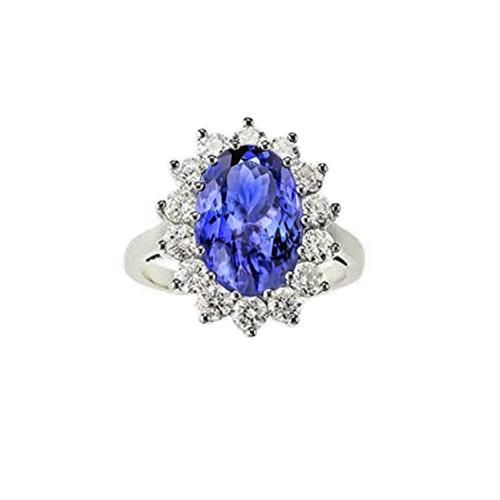 19.75 kt ovaler tansanit mit diamanten ring flower style 14k gold