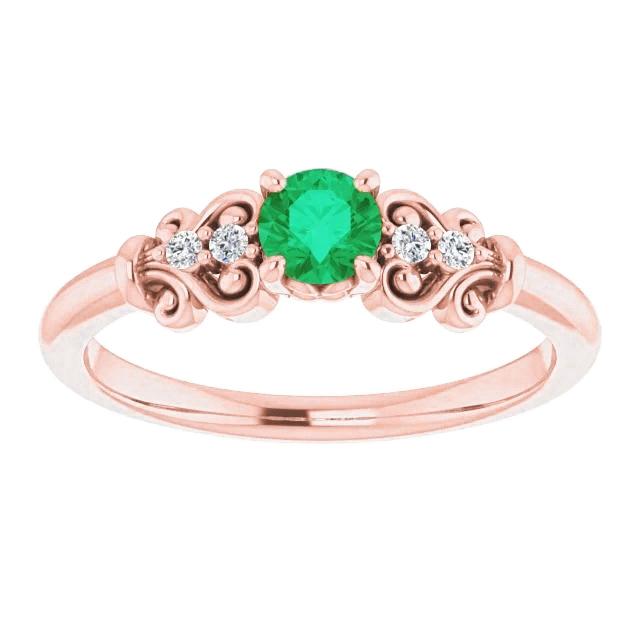 1.10 Karat runde Diamanten und grüne Smaragde im Vintage-Stil Ring - harrychadent.ch