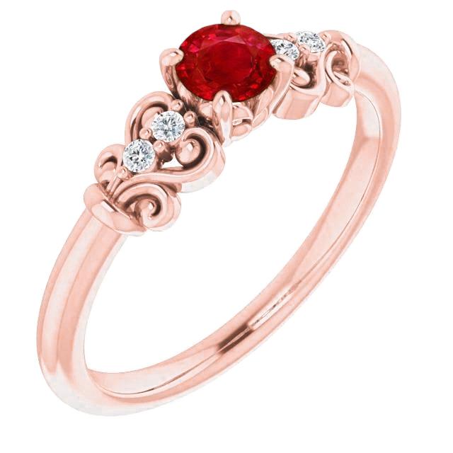 1.40 Karat Roségold 14K Diamant runder Rubinring - harrychadent.ch