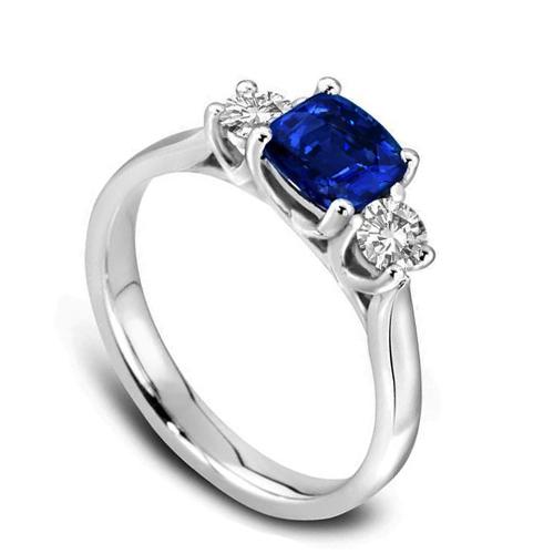 1.90 ct Kissen und Ring mit Ceylon-Blau-Saphir-Diamanten im Rundschliff, Gold - harrychadent.ch