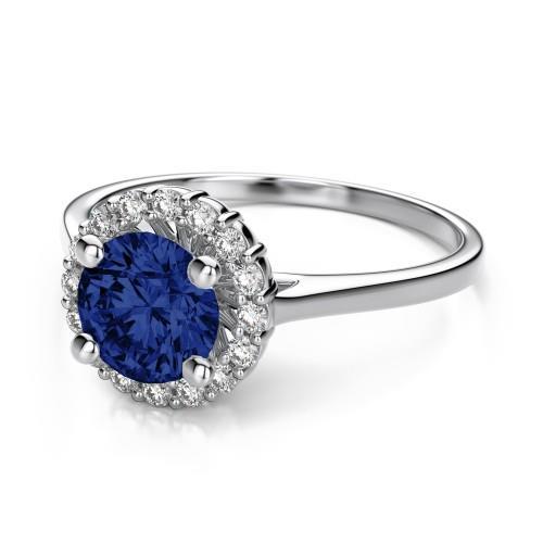 2 kt. runder ceylon-saphir-halo-diamantring