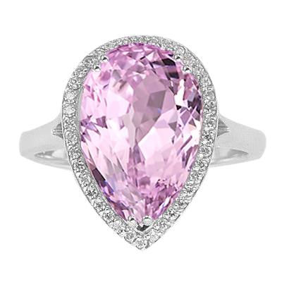 24.45 Karat Birne Pink Kunzit mit Diamant Ehering Weißgold - harrychadent.ch