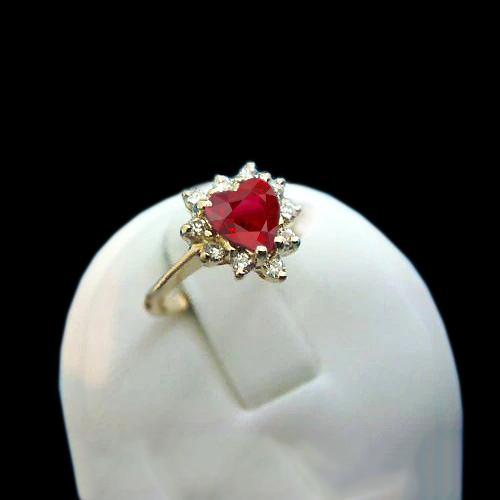 2.25 karat rubin-diamant-ring im herzschliff gelbgold 14k