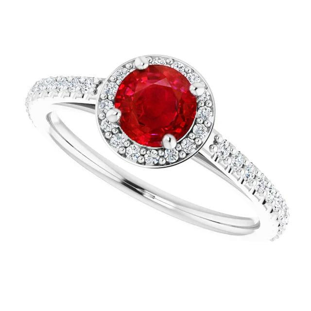 2.50 Karat Ring rund Halo Rubin Weißgold 14K - harrychadent.ch