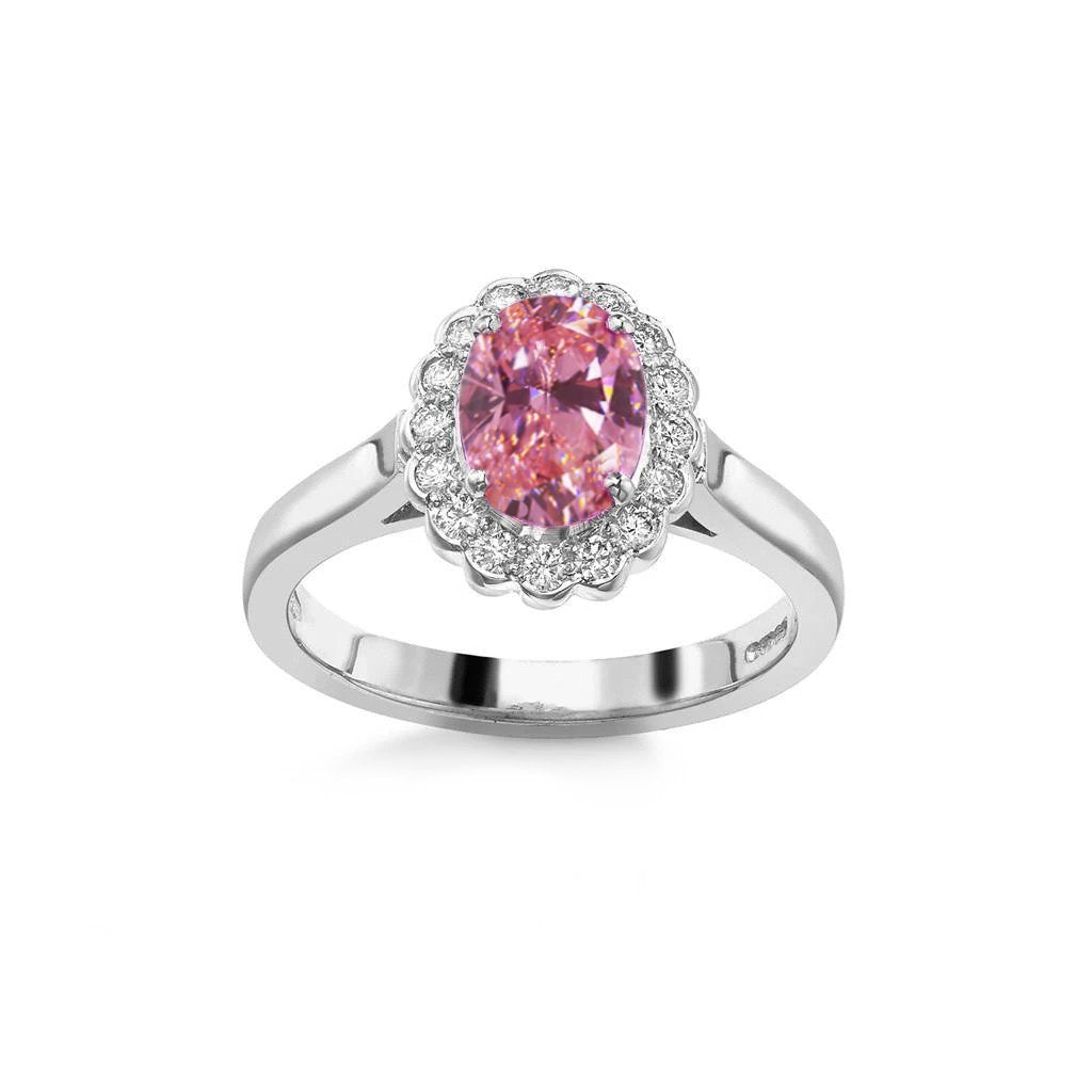 2.50 Kt. Jubiläumsring Gold mit rosa Saphir und runden Diamanten - harrychadent.ch