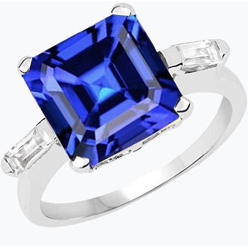3 Stein Baguette Diamantring Asscher Ceylon Blauer Saphir 4 Karat - harrychadent.ch