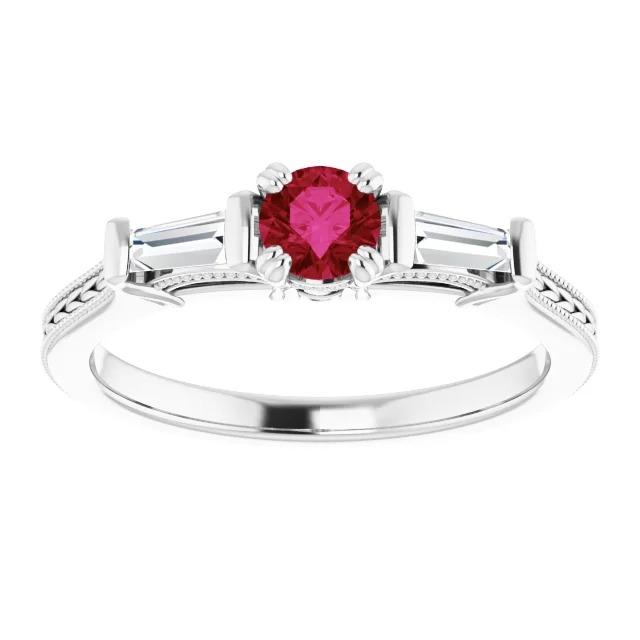 3 Stein Diamant Rubin Ring Vintage-Stil 2 Karat Milgrain Schmuck - harrychadent.ch