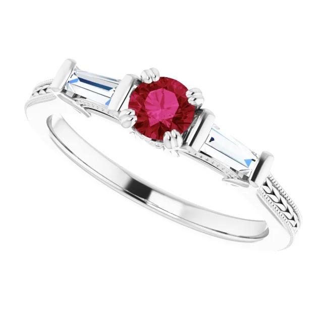 3 Stein Diamant Rubin Ring Vintage-Stil 2 Karat Milgrain Schmuck - harrychadent.ch