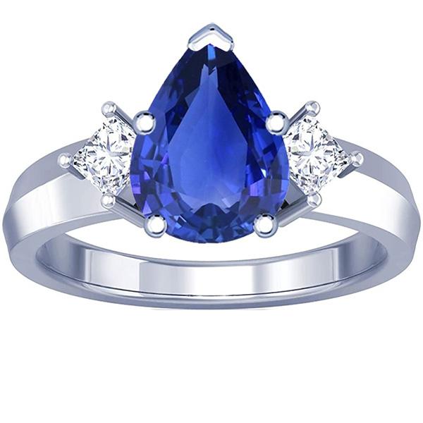 3-Stein-Jubiläumsring Birne Ceylon Saphir & Diamanten 3,50 Karat - harrychadent.ch