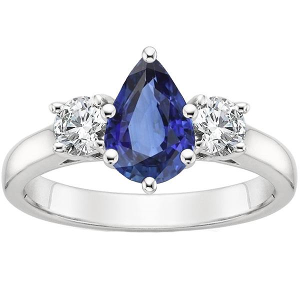 3-Stein-Jubiläumsring Birne Ceylon Saphir & Diamanten 4,50 Karat