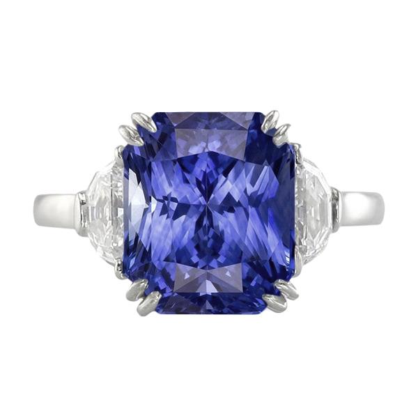 3-Stein-Ring Doppelstift Strahlender Saphir 4 Karat Halbmonddiamanten - harrychadent.ch