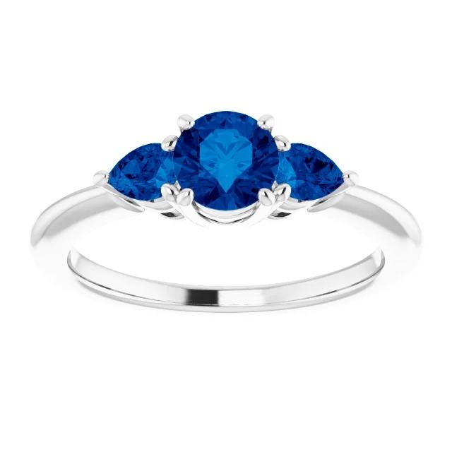 3 Steine Ring 1,50 Karat Rund Ceylon Blaue Saphire Weißgold 14K - harrychadent.ch