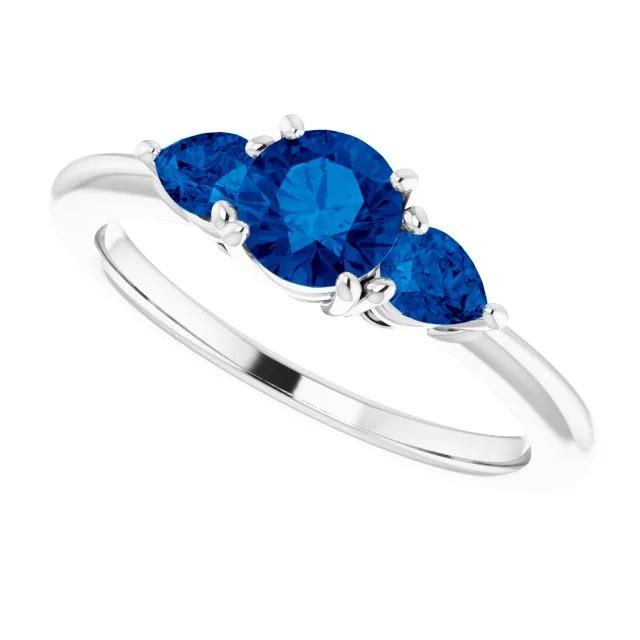 3 Steine Ring 1,50 Karat Rund Ceylon Blaue Saphire Weißgold 14K - harrychadent.ch