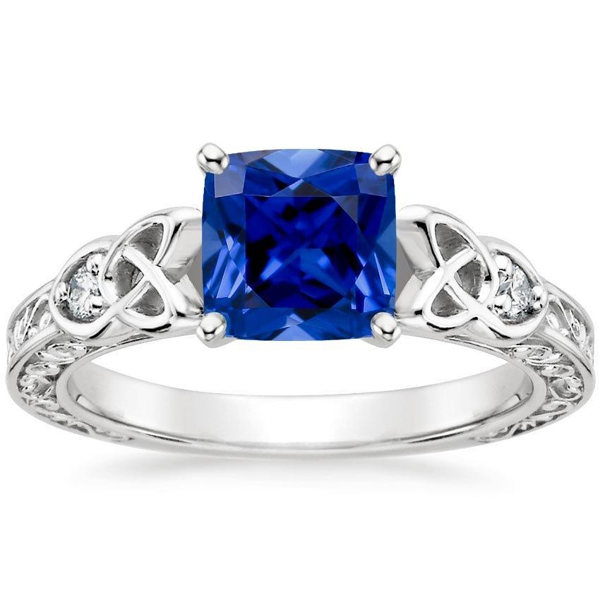 3 Steine Vintage-Stil Blauer Saphir Ring Runde Diamanten 2,50 Karat - harrychadent.ch