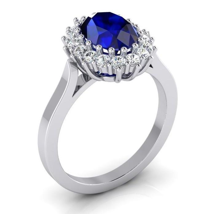 3,5 Kt Ovaler Ceylon Saphir Runder Diamant Ring Weißgold 14K