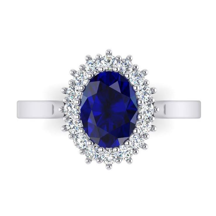 3,5 Kt Ovaler Ceylon Saphir Runder Diamant Ring Weißgold 14K