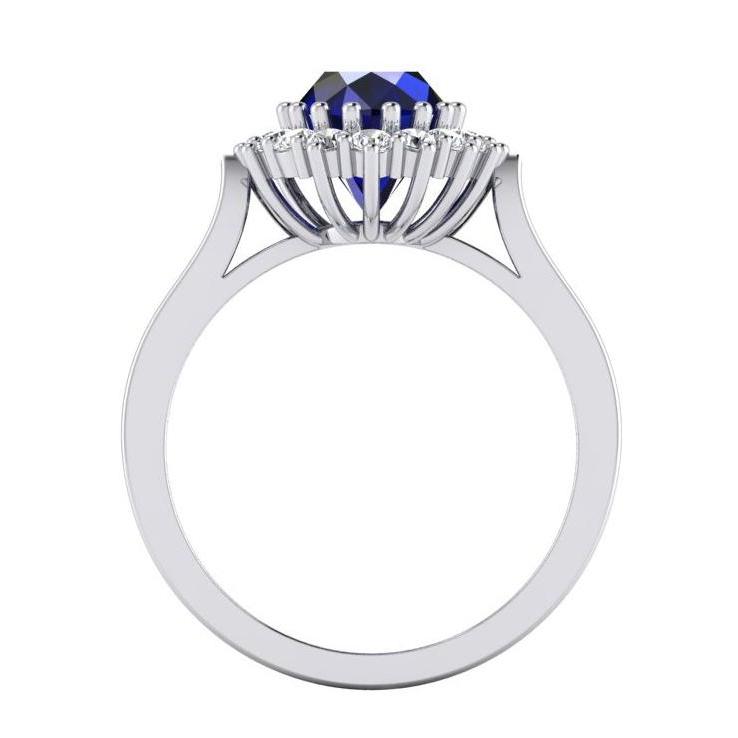 3,5 Kt Ovaler Ceylon Saphir Runder Diamant Ring Weißgold 14K