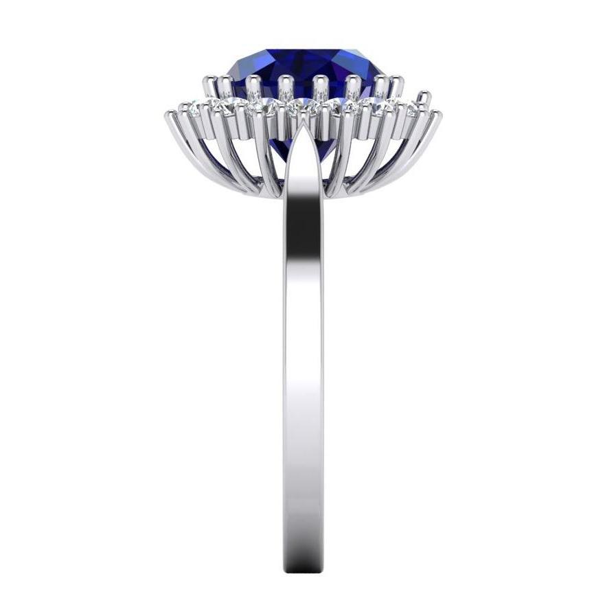 3,5 Kt Ovaler Ceylon Saphir Runder Diamant Ring Weißgold 14K