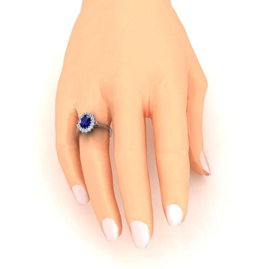 3,5 Kt Ovaler Ceylon Saphir Runder Diamant Ring Weißgold 14K