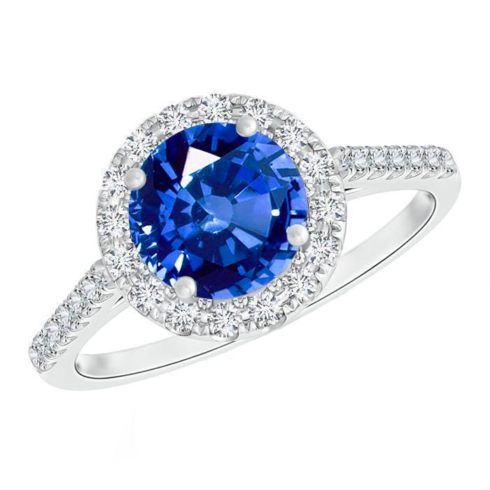 4 Kt. Ceylon Saphir und Diamanten Ring Weißgold 14K