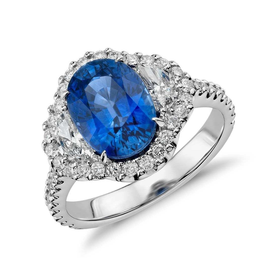 4,25 Karat Sri Lanka Blauer Saphir Diamant Ehering Weißgold - harrychadent.ch