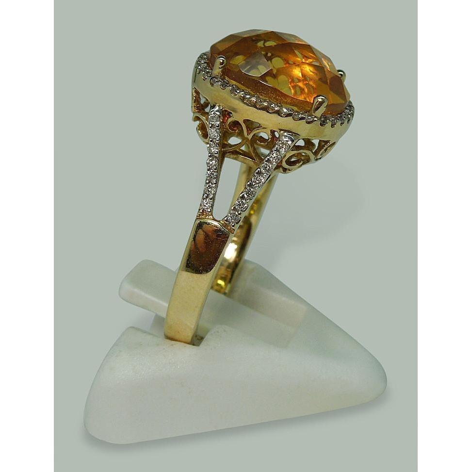 4,75 Karat Citrin & Diamant Ring mit Akzenten Gelbgold 14K