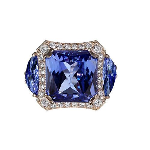 6,75 Karat Strahlender Tansanit und runde Diamanten Fancy Ring Gold