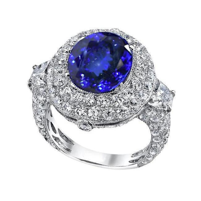6.01 ct Tansanit Oval und Diamanten Ring Weißgold 14K