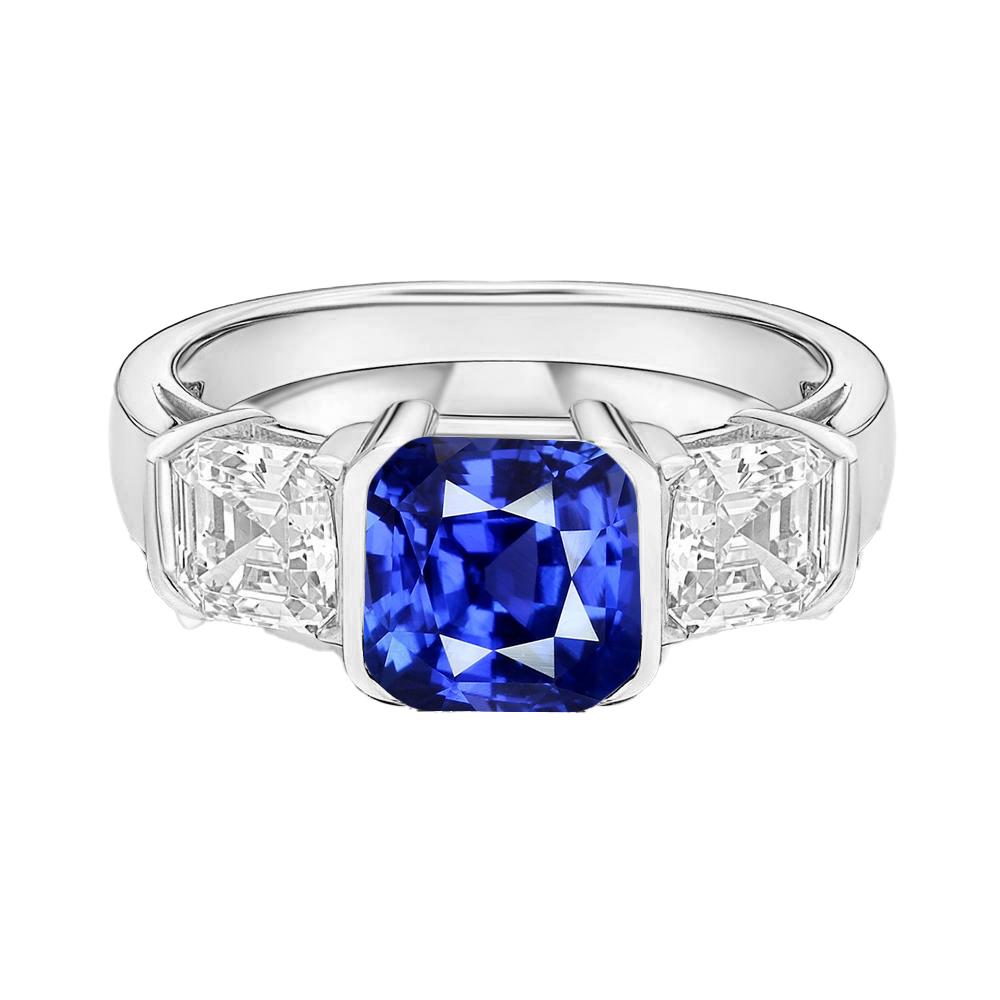 Asscher Diamant 3 Stein Ring 3 Karat Sri Lanka Saphir Goldschmuck - harrychadent.ch