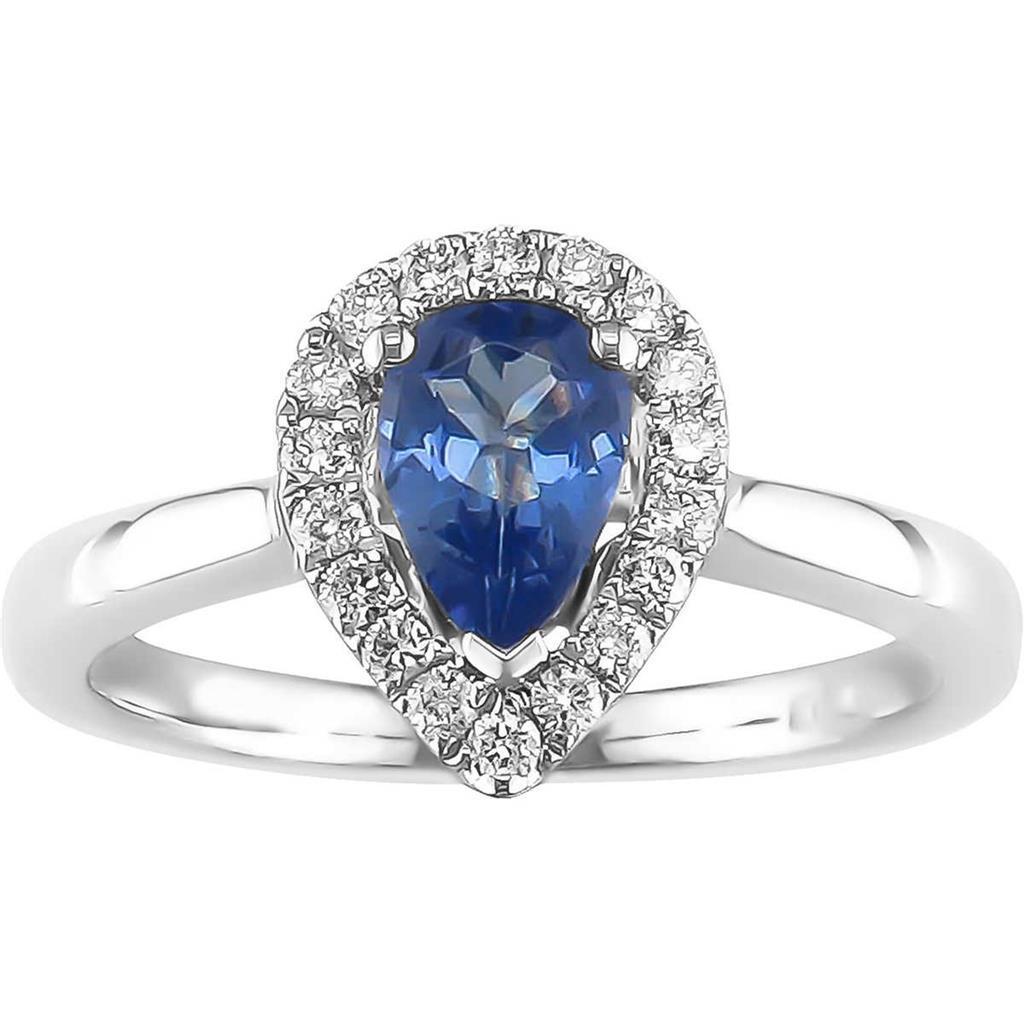 Birnenform Ceylon Saphir Diamanten Ring 3.30 ct 14K Weißgold 14K