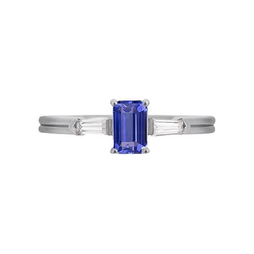 Blauer Saphir 3 Stein Smaragd Ring mit Baguette Diamanten 2,25 Karat - harrychadent.ch