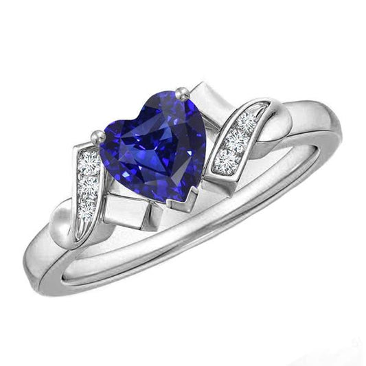 Blauer Saphir Diamant Herz Ring Ribbon Style 2 Karat Damenschmuck - harrychadent.ch