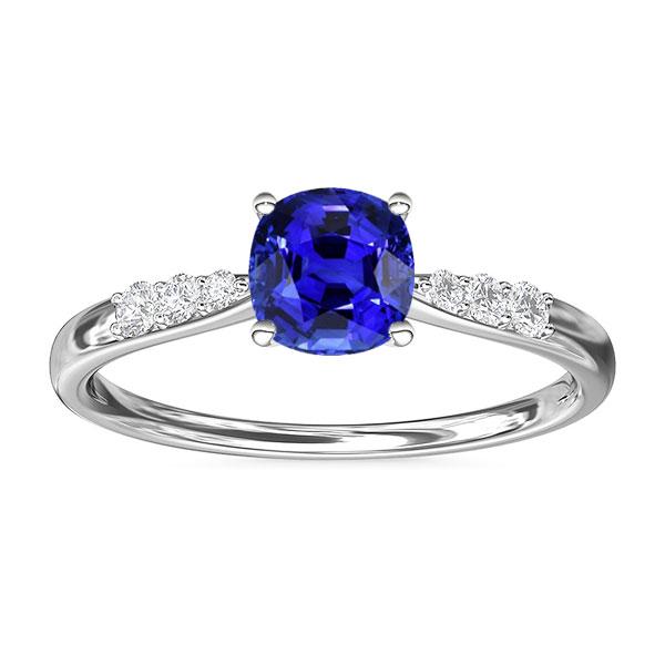 Blauer Saphir Diamantkissen-Verlobungsring 2 Karat Weißgold - harrychadent.ch