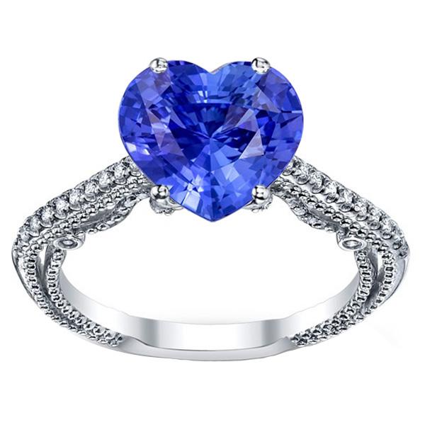 Blauer Saphir Diamantring 3 Karat Pave Set Akzente Gold 14K Milgrain - harrychadent.ch