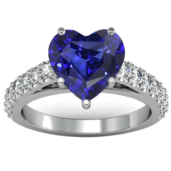 Blauer Saphir-Diamantring in Kathedralenfassung Runde Akzente