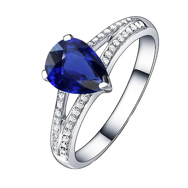 Blauer Saphir Diamantring Split Shank 3 Karat Weißgold 14K - harrychadent.ch