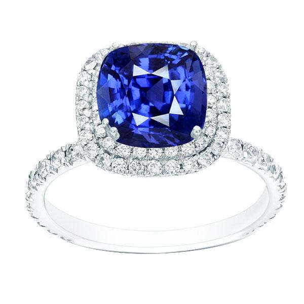 Blauer Saphir Doppel Halo Ring Gold 14K Diamantschmuck 5 Karat - harrychadent.ch