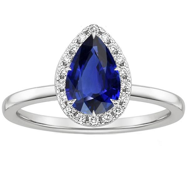 Blauer Saphir Halo Ring Krappenset Birne & Diamanten 4,50 Karat - harrychadent.ch