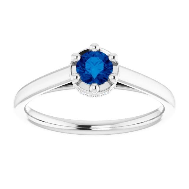 Blauer Saphir Runder Ring Krappenstil 1,25 Karat Weißgold 14K - harrychadent.ch