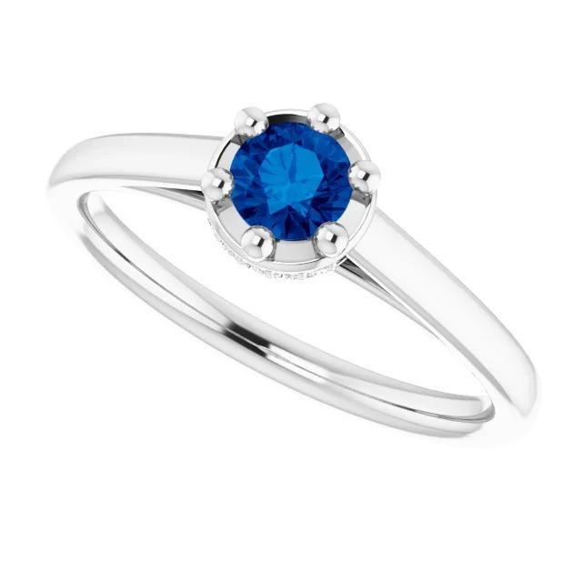 Blauer Saphir Runder Ring Krappenstil 1,25 Karat Weißgold 14K - harrychadent.ch