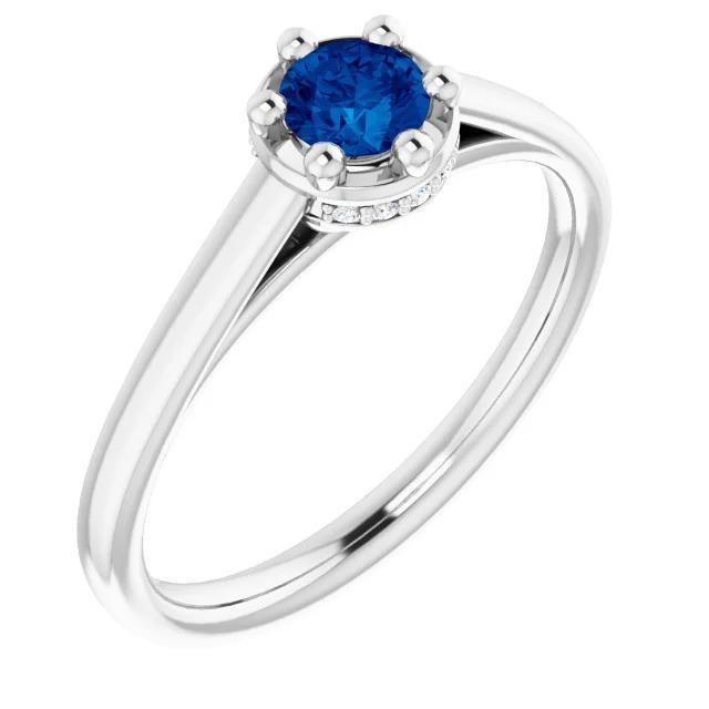 Blauer Saphir Runder Ring Krappenstil 1,25 Karat Weißgold 14K - harrychadent.ch