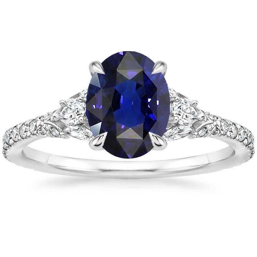 Blauer Saphir Solitär mit Akzenten Ring 5 Karat Weißgold Schmuck - harrychadent.ch