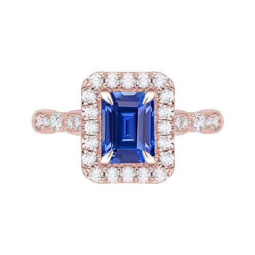 Blauer Saphir-Verlobungsring 3 Karat Roségold im Smaragdschliff Milgrain - harrychadent.ch