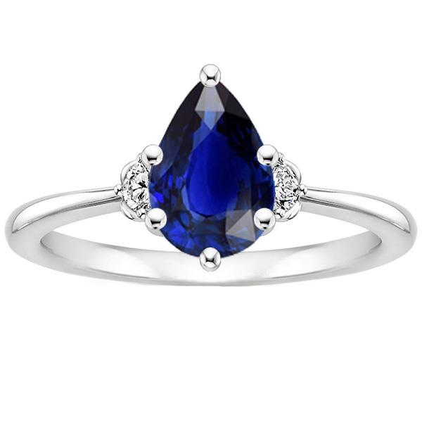 Blauer Saphir Verlobungsring 3 Steine Diamant Birnenschliff 3.50 Karat - harrychadent.ch
