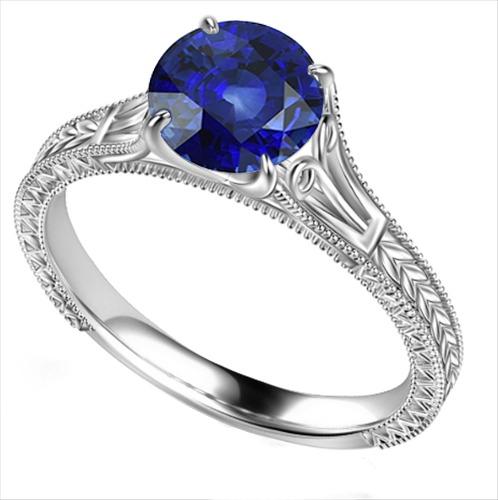 Blauer Solitär Saphir Verlobungsring 2 Karat Filgree Vintage-Stil - harrychadent.ch