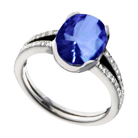 Ceylon Blue Sapphire Oval Runden Diamant 3,75 Karat Jubiläumsring - harrychadent.ch