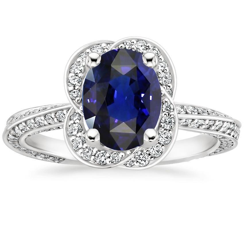 Ceylon Saphir Halo Weißgold Ring & runde Diamanten 6 Karat - harrychadent.ch